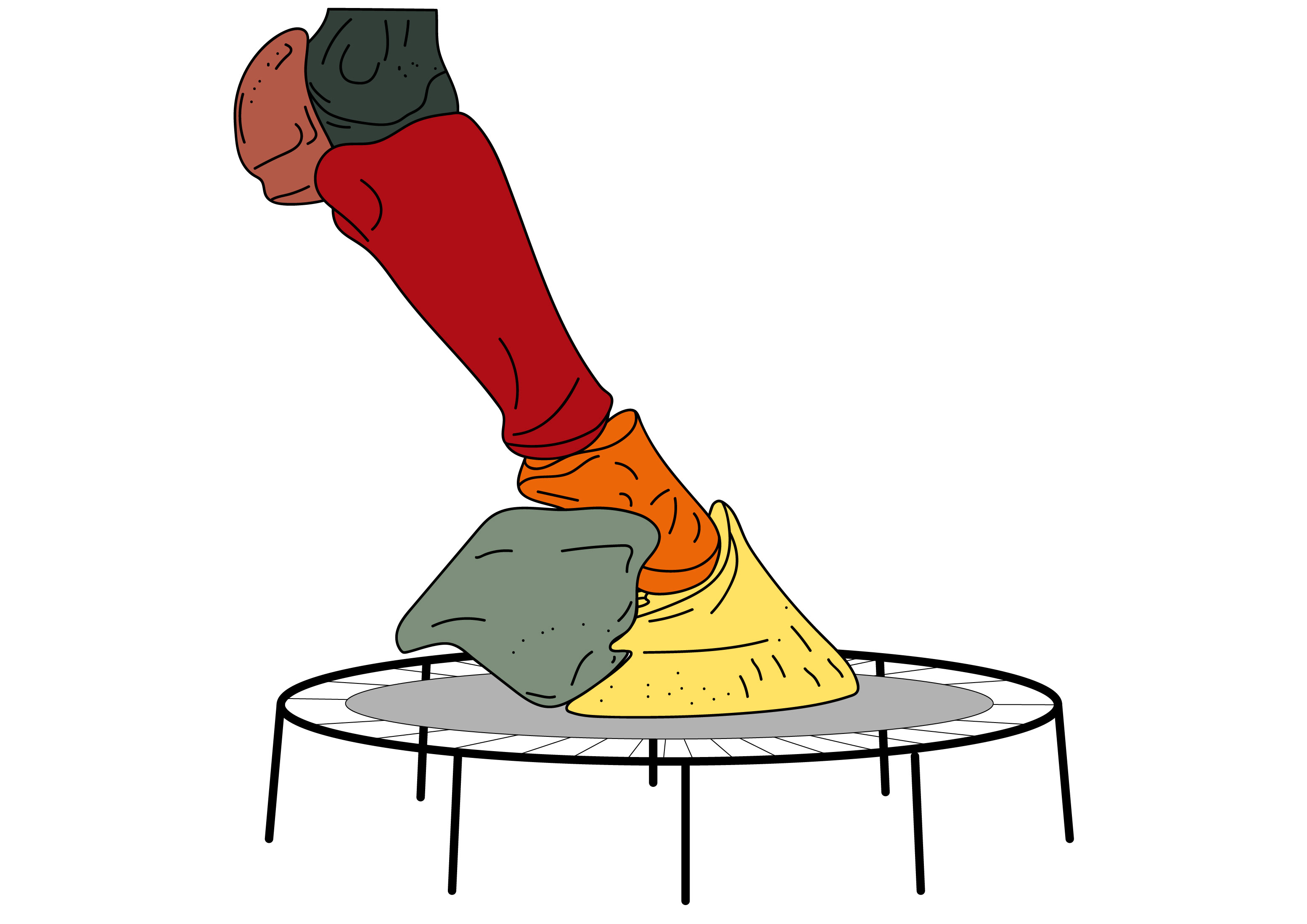 Illustration eines Hufes mit einem Trampolin anstatt mit Hufbeinträger und Hornkapsel vor der Lastaufnahme, zur Verdeutlichung der Funktionsweise